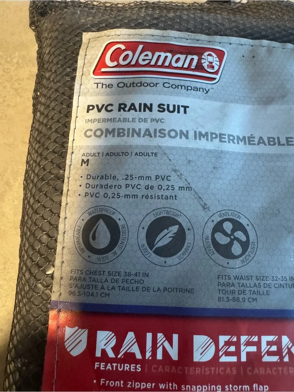 New Coleman Men's PVC Rain Suit Size M Waterproof Black Coat Jacket Pants 2p